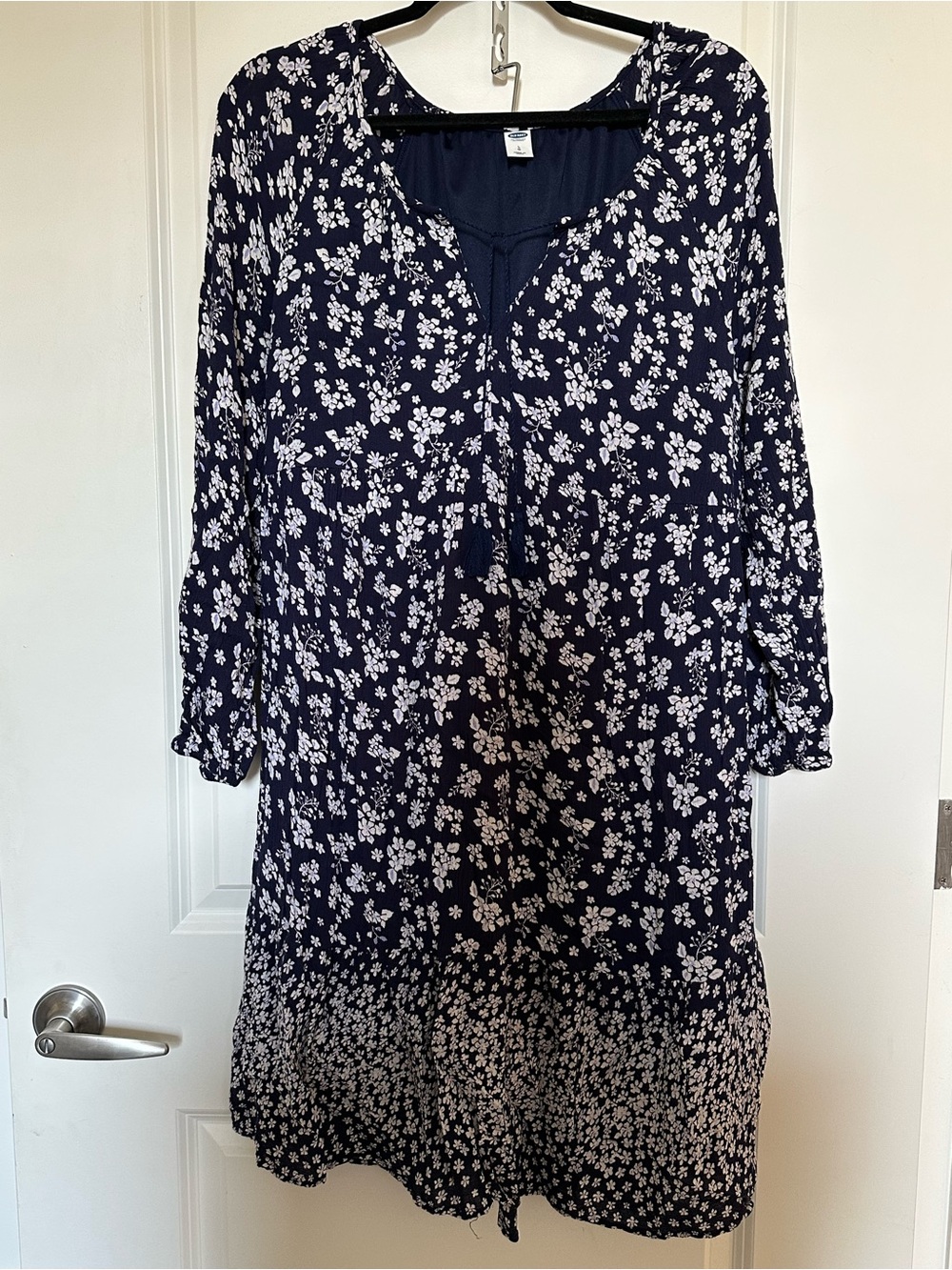 Old Navy Navy Floral Long-Sleeve Swing Dress